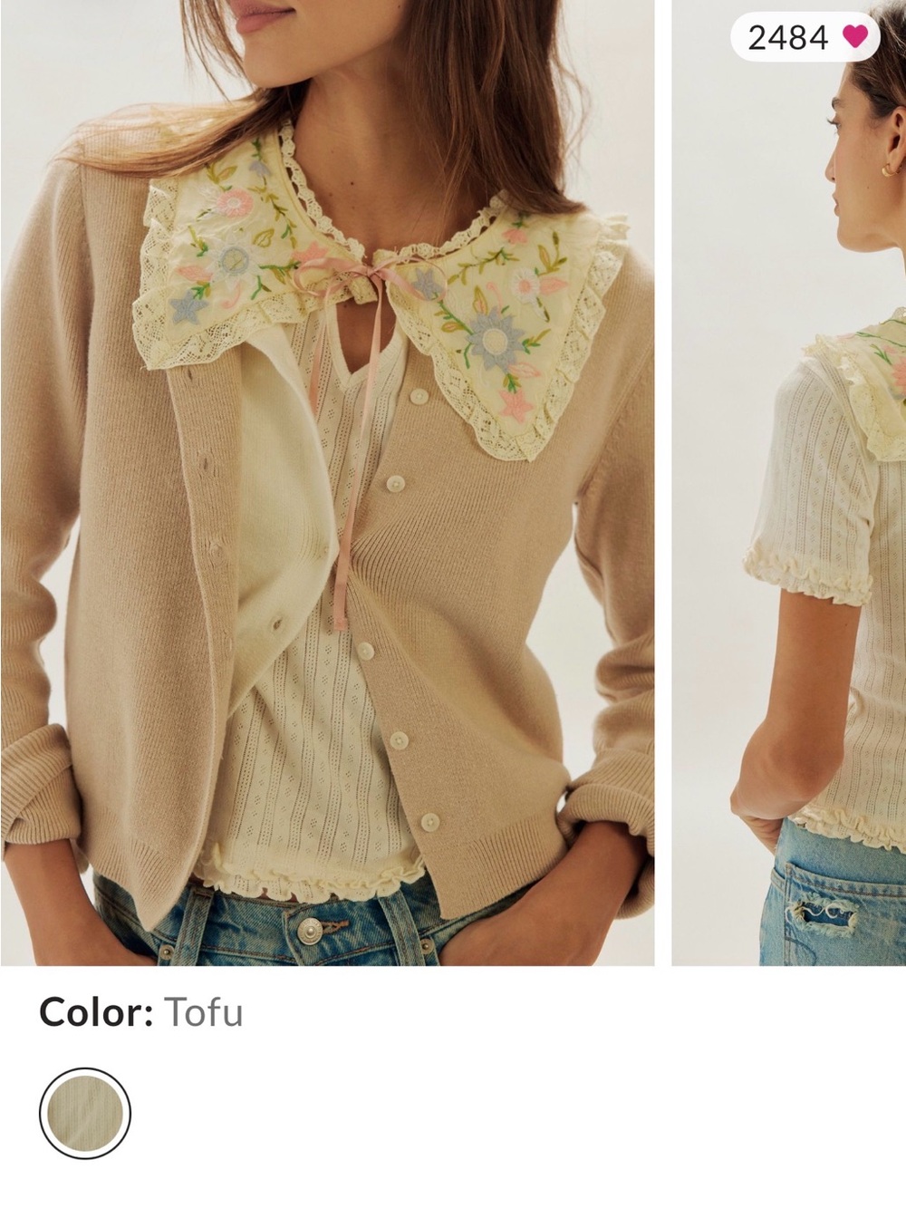 Tofu Free People Sol Knit Tee with Embroidered Collar